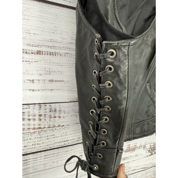 First Classics Women’s black leather side-lace motorcycle vest size XL (16) - Picture 3 of 5